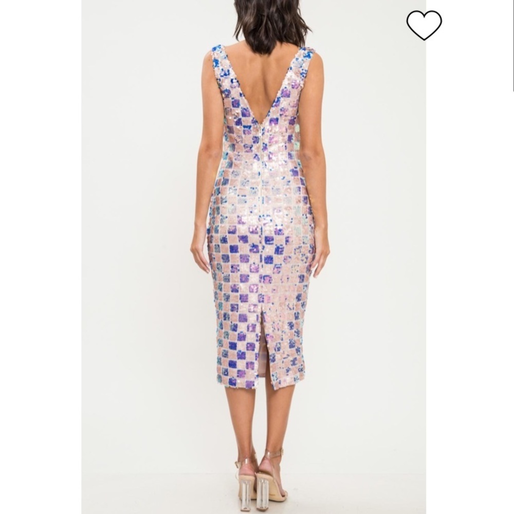 L’ATISTE Checkered Sequin Midi Dress In Multicolor Small NWT - Picture 4 of 13